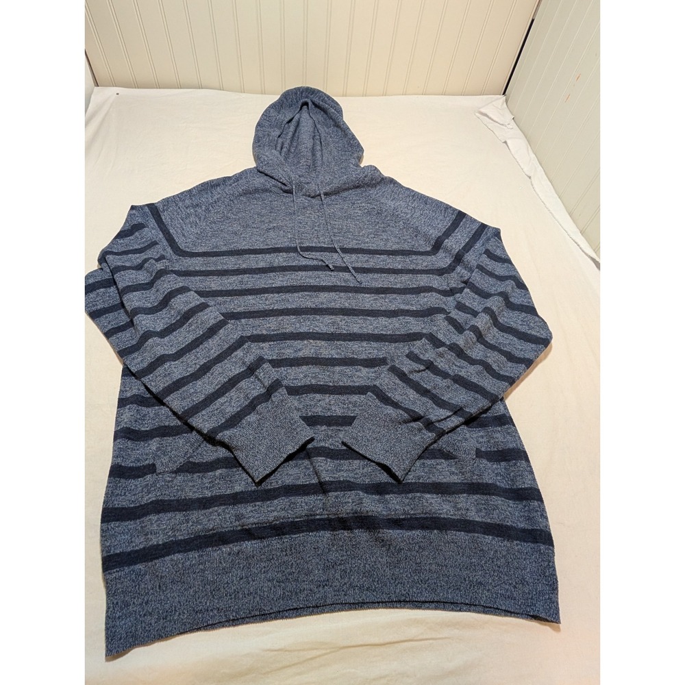 Sonoma Goods For Life Mens XL Blue Striped Hooded Sweater Knit Pullover